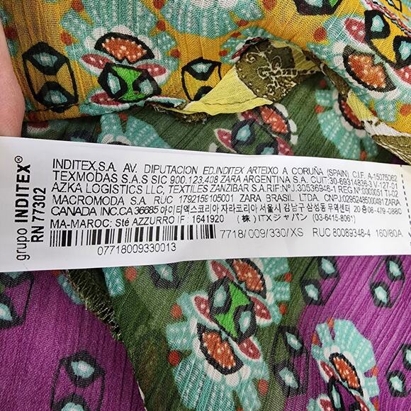 ZARA Top Womens Zodiac Multicolor Printed Boho Blouse XS Bow Tie Crystal Drops - Picture 10 of 12